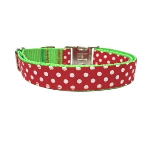 Christmas, Dog Collar, Grinch Inspired, Red, White, Neon Green, Polka Dot, Girl, Puppy Collar, Personalized, Engraved, Custom, Cute Pet,