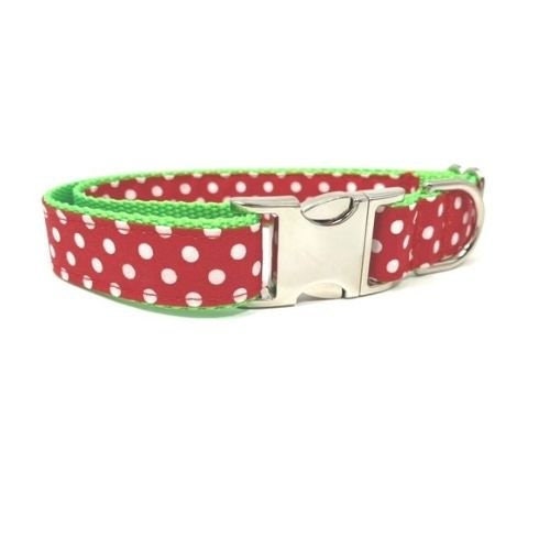 Christmas, Dog Collar, Grinch Inspired, Red, White, Neon Green, Polka Dot, Girl, Puppy Collar, Personalized, Engraved, Custom, Cute Pet,