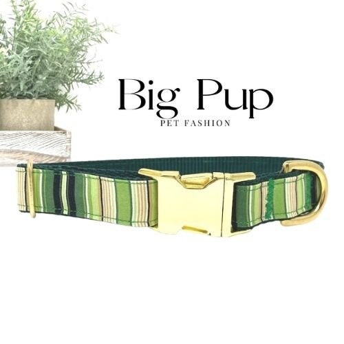 Green Dog Collar, Boy, Stripe, Custom Dog Collar, Puppy Collar, Engraved Dog Collar, Designer Dog Collar, Cute, Large, Boy Dog Collar, Small