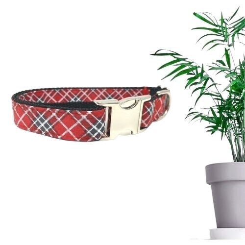 Red Plaid Dog Collar, Fall +Christmas, Dog Collar, Girl, Boy, Designer, Personalized, Engraved, Custom, Puppy Collar, Cute, Plaid, Scotty