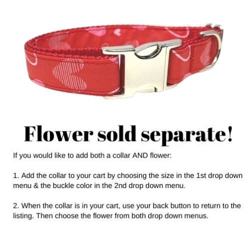 Valentines Day Heart Dog Collar, Girl, Red, Heart, Cute, Personalized, Engraved, Custom, Love, Pet Collar, Optional Flower