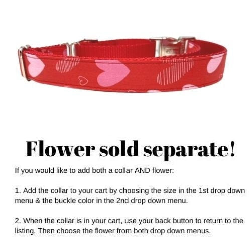 Valentines Day Heart Buckle Martingale Dog Collar, Girl, Red, Heart, Cute, Personalized, Engraved, Custom, Love, Pet Collar, Optional Flower