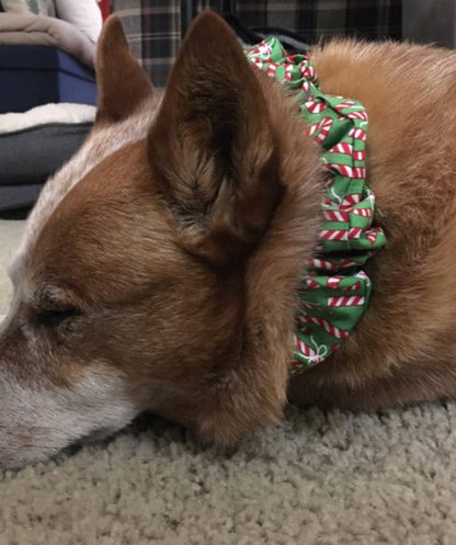 Christmas Dog Collar Cover Scrunchie, Holiday Pet Collar Scrunchie, Cute, Girl, Red Collar Accessories, Pet Accessories, Dog Collar Bow