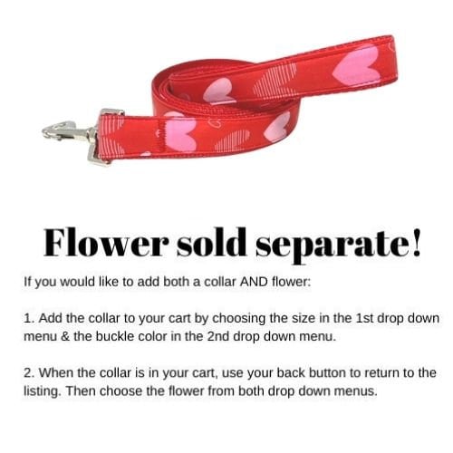 Valentines Day Heart Dog Collar, Girl, Red, Heart, Cute, Personalized, Engraved, Custom, Love, Pet Collar, Optional Flower