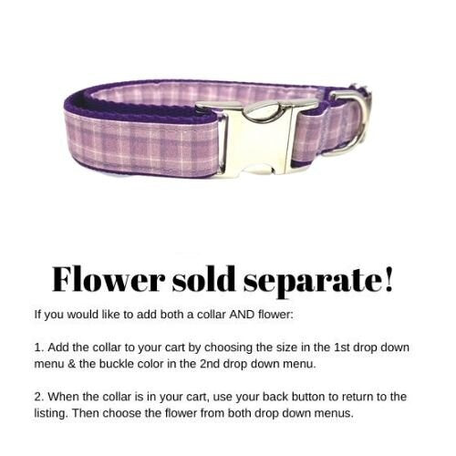 Purple + Lavender Plaid Dog Collar, Female Girl, Cute, Personalized, Engraved, Custom, Puppy, + Optional Flower, Matching Flower Bow