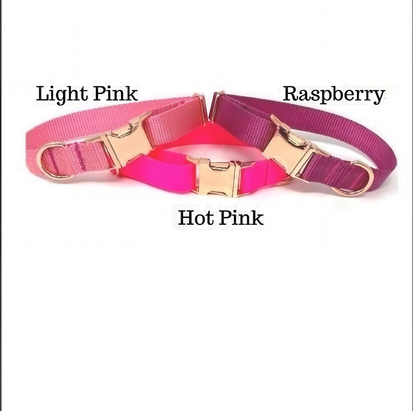 Personalized Pink Girl Dog Collar, Raspberry, Nylon, Rose Gold, Custom, Engraved, Cute, Puppy, Small, Medium, Large, Dog Collar With Name