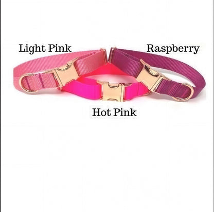 Personalized Pink Girl Dog Collar, Raspberry, Nylon, Rose Gold, Custom, Engraved, Cute, Puppy, Small, Medium, Large, Dog Collar With Name