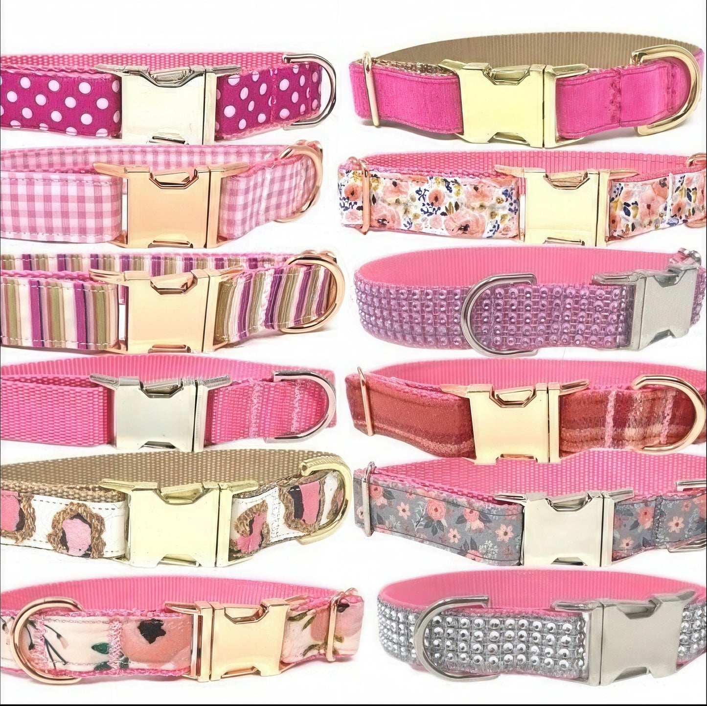 Pink Girl Dog Collar, Floral, Cute Personalized, Engraved, Puppy Collar, Designer Collar, Small, Large, Leopard, Bling, Gingham, Polka Dot