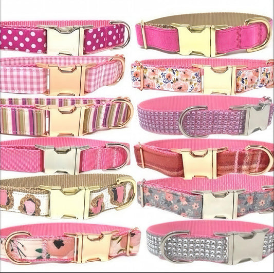 Pink Girl Dog Collar, Floral, Cute Personalized, Engraved, Puppy Collar, Designer Collar, Small, Large, Leopard, Bling, Gingham, Polka Dot