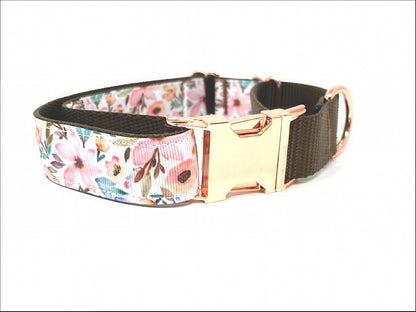 Martingale Dog Collar, With Rose Gold Buckle, Girl, Floral Dog Collar, Choker, Pink, Personalized, Engraved, Greyhound, Custom, Puppy