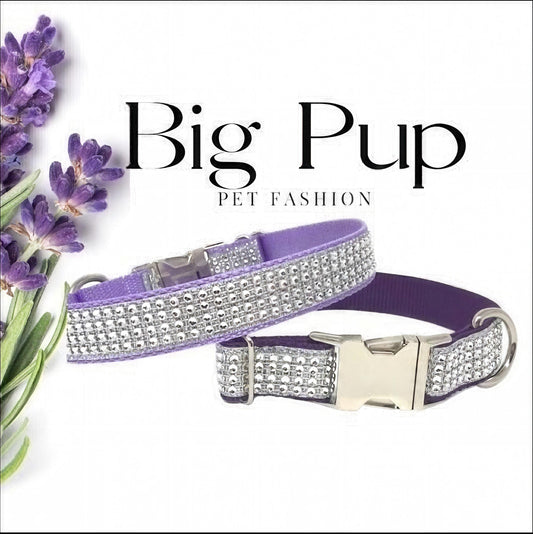 Bling Rhinestone Girl Dog Collar In Purple Or Lavender, Puppy Collar, Cute, Personalized, Engraved, Custom, Designer Dog Collar, Wedding