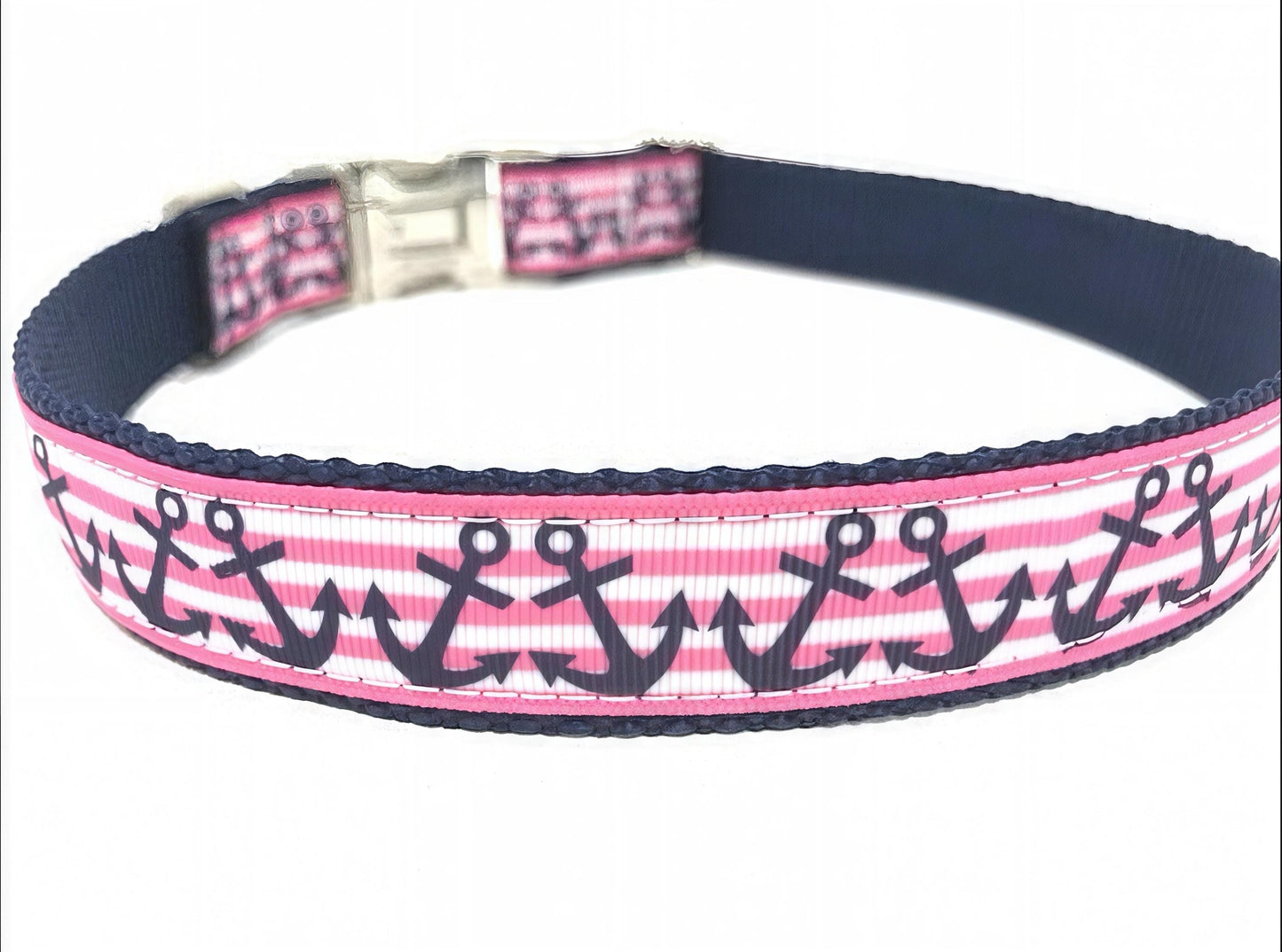 Dog Collar, Pink, Anchors, Summer, Spring, Girl Dog Collar, Nautical Dog Collar, Custom Dog Collar, Engraved Dog Collar, Personalized