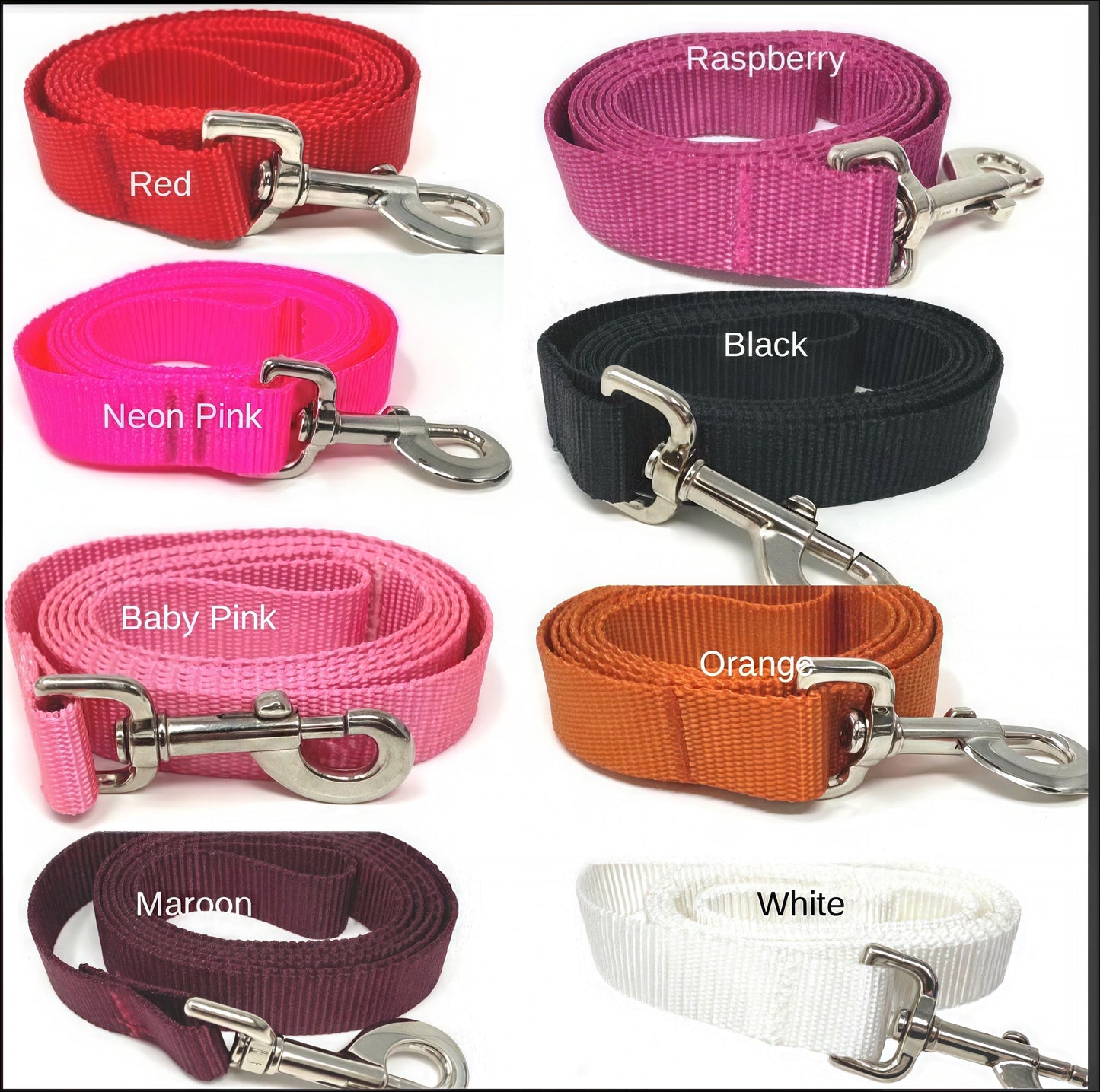 Dog Leash, 19 Color Options, Pink, Purple, Lavender, lilac, White, Orange, Red, Blue, Green, Dog Lead, 5 Foot, Silver Hardware, Girl, Boy