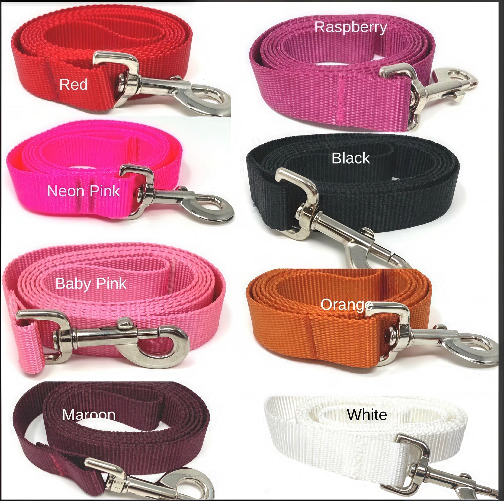Dog Leash, 19 Color Options, Pink, Purple, Lavender, lilac, White, Orange, Red, Blue, Green, Dog Lead, 5 Foot, Silver Hardware, Girl, Boy