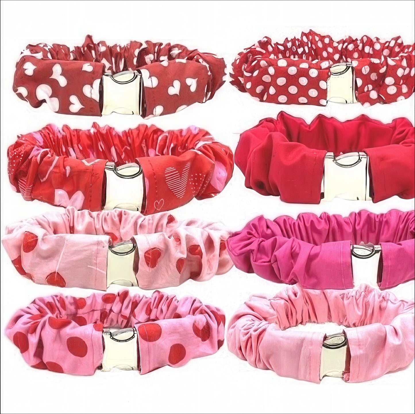 Valentines Day Dog Collar Cover Scrunchie, Holiday Pet Collar Scrunchie, Cute, Girl, Red, Pink, Hearts, Pet Accessories, Dog Collar Bow