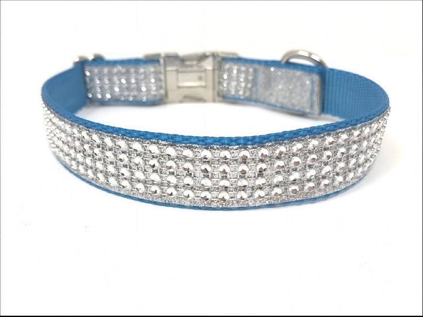 Blue Rhinestone + Glitter Fancy Dog Collar, Light Blue Blingy Sparkly Dog Collar, Custom Dog Collar, Personalized Dog Collar, Engraved