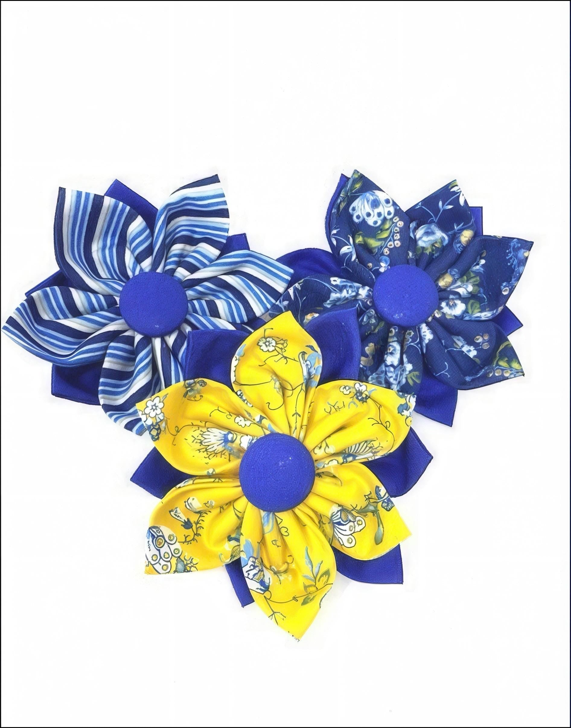 Blue + Yellow Floral Girl Dog Collar, Personalized, Engraved, Custom, Puppy Collar, Cute, Designer Dog Collar, Small, Large, With Name