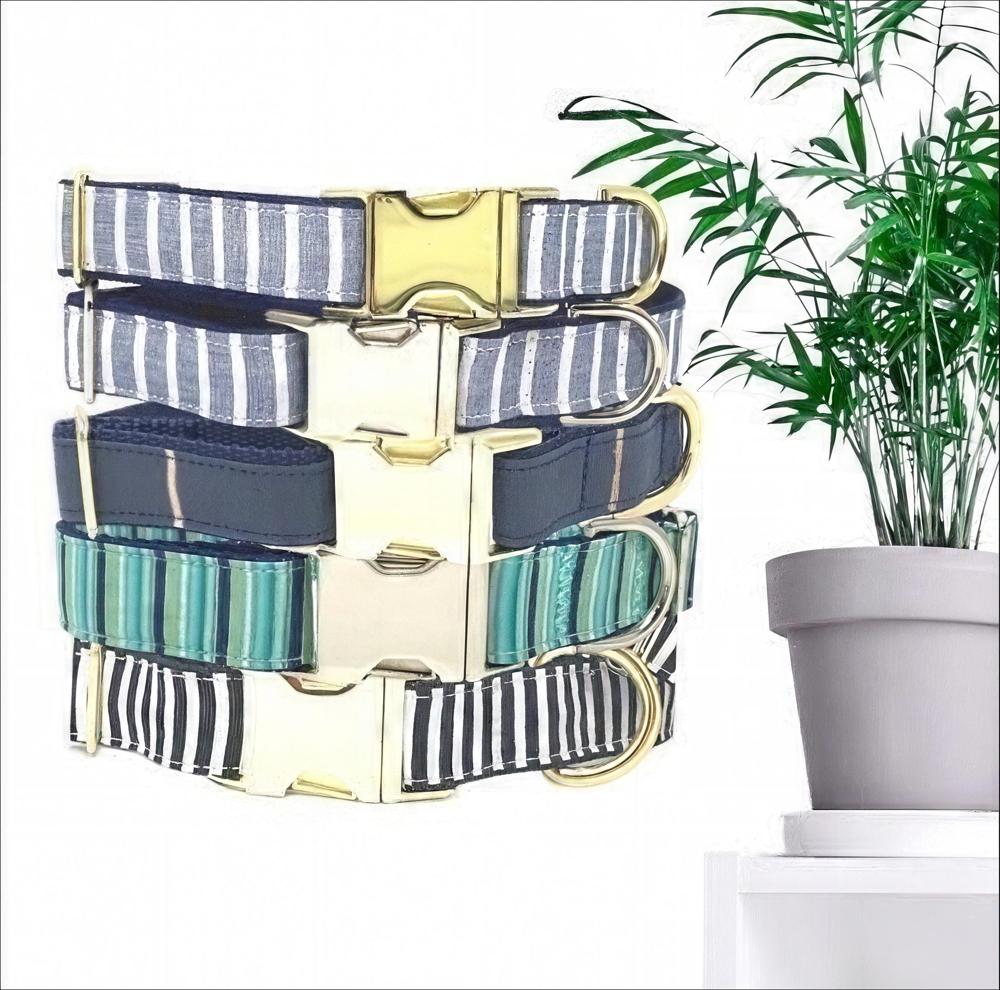 Blue Stripe, Boy Dog Collar, Handsome, Preppy, Personalized, With Name, Custom Dog Collar, Puppy Collar, Small, Large, Male, Pet Collar