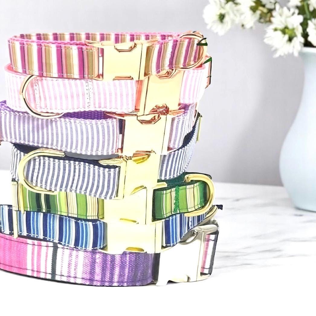 Girl Dog Collar, Stripe, Personalized, Engraved, Custom Dog Collar, Puppy Collar, Preppy, Designer Dog Collar, Small, Large, Cute, Pink