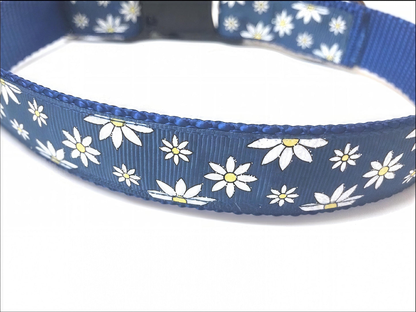 Blue, Yellow and White Floral Dog Collar, Daisies Dog Collar, Dog Collar For Girls