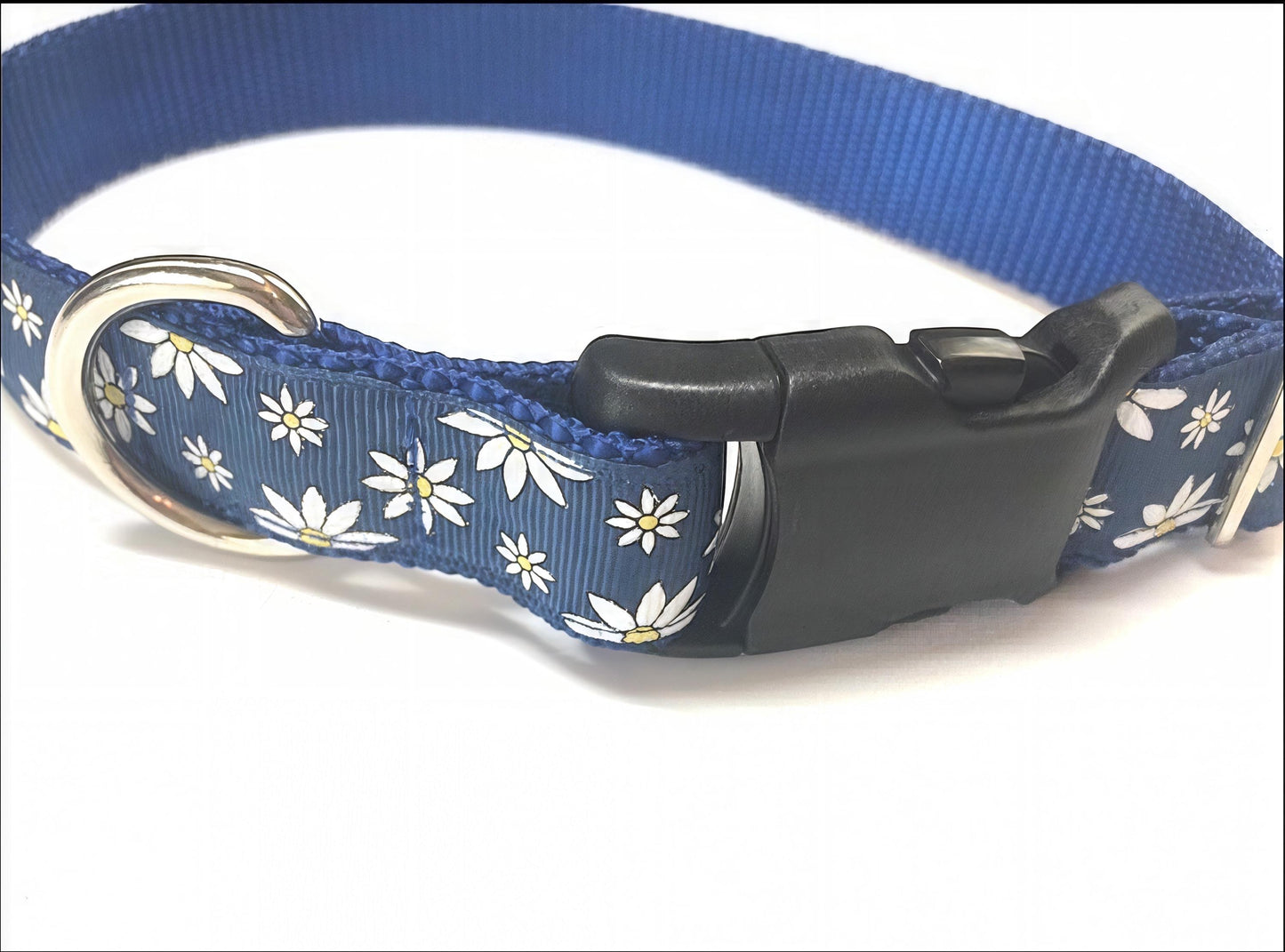 Blue, Yellow and White Floral Dog Collar, Daisies Dog Collar, Dog Collar For Girls