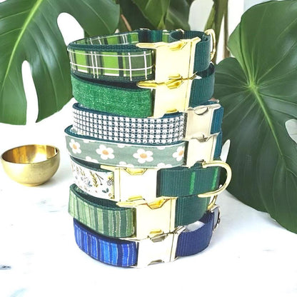 Green, Buckle Martingale Dog Collar, Boy, Girl, Plaid, Engrave, Designer, Greyhound, Whippet, Personalize, Daisy, Floral, Stripe, Rhinestone