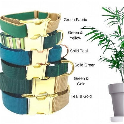 Green, Buckle Martingale Dog Collar, Boy, Girl, Floral, Plaid, Personalized, Engraved, Cute, Designer, Puppy, Greyhound, Whippet, Custom Dog