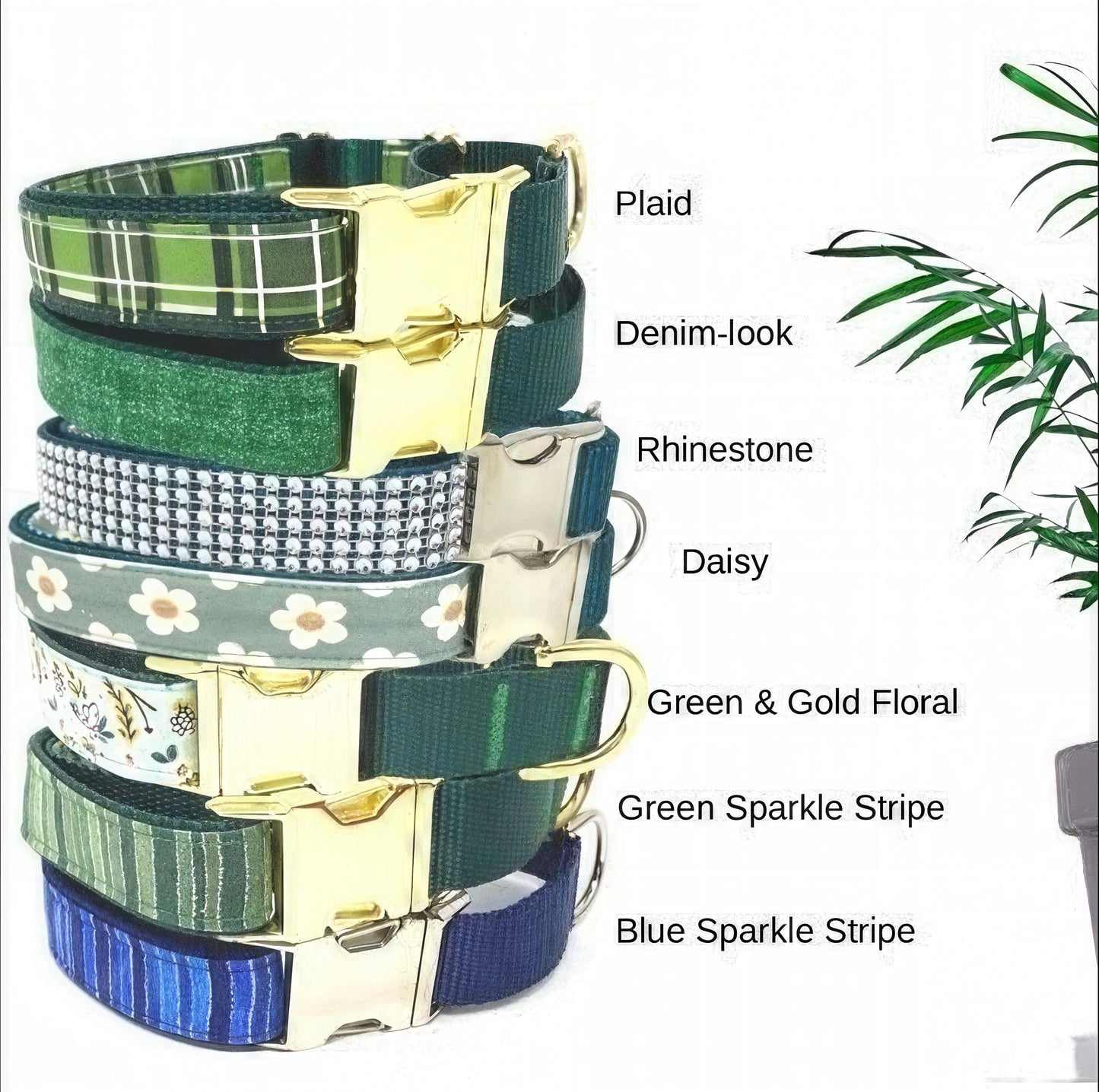 Green, Buckle Martingale Dog Collar, Boy, Girl, Floral, Plaid, Personalized, Engraved, Cute, Designer, Puppy, Greyhound, Whippet, Custom Dog