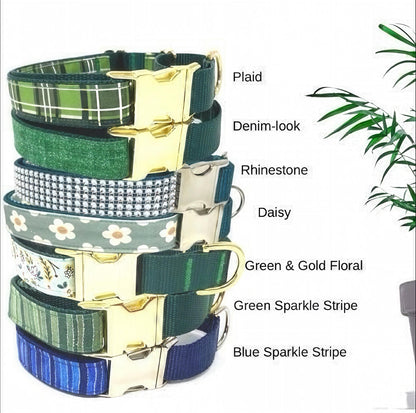 Green, Buckle Martingale Dog Collar, Boy, Girl, Floral, Plaid, Personalized, Engraved, Cute, Designer, Puppy, Greyhound, Whippet, Custom Dog