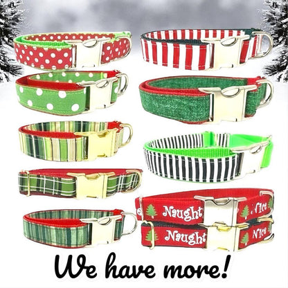 Christmas Plaid Dog Collar, Gold Buckle, Red, Green, Plaid, Girl, Boy, Holiday, Seasonal, Personalize, Engrave, Custom, Designer, Puppy