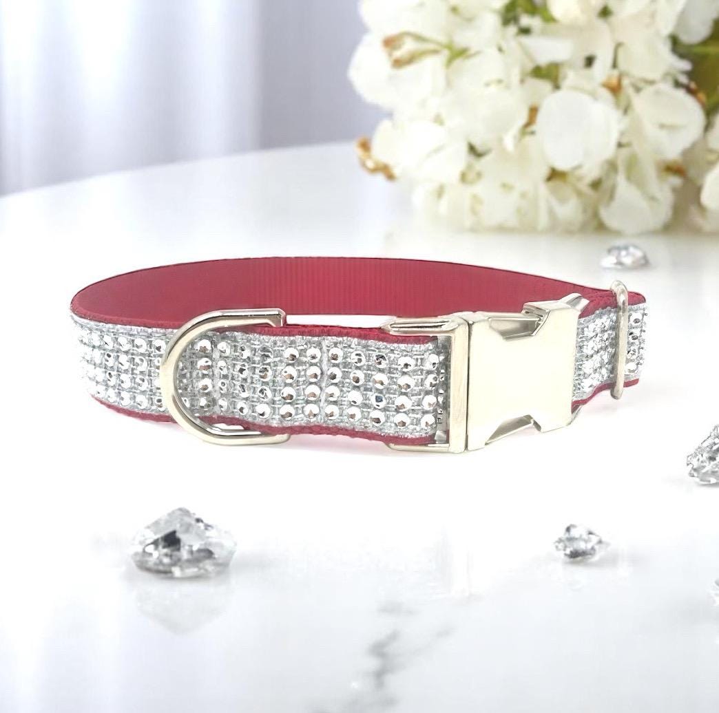 Christmas Red Dog Collar, Fancy, Rhinestone, Bling, Sparkly, Glitter, Female, Girl, Male, Boy, Personalized, Custom, Engraved, Holiday, Cat