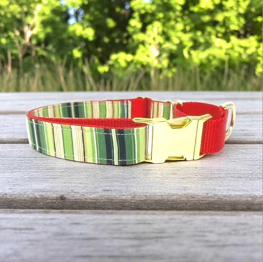 Christmas Stripe Buckle Martingale Dog Collar, Red, Green, Girl, Boy, Holiday, Greyhound, Personalize, Engrave, Custom, Puppy, Whippet