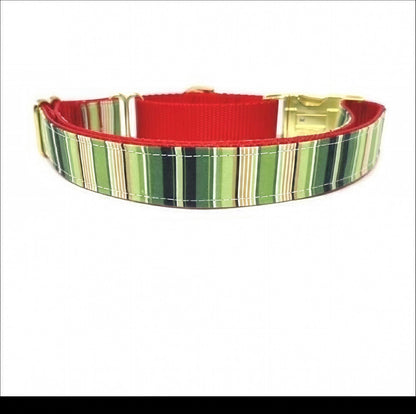 Christmas Stripe Buckle Martingale Dog Collar, Red, Green, Girl, Boy, Holiday, Greyhound, Personalize, Engrave, Custom, Puppy, Whippet