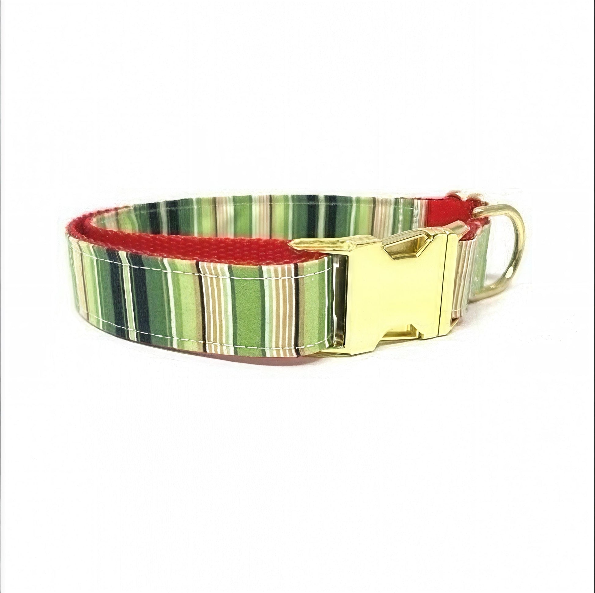 Christmas Stripe Dog Collar, Gold Buckle, Red, Green, Plaid, Girl, Boy, Holiday, Seasonal, Personalize, Engrave, Custom, Designer, Puppy