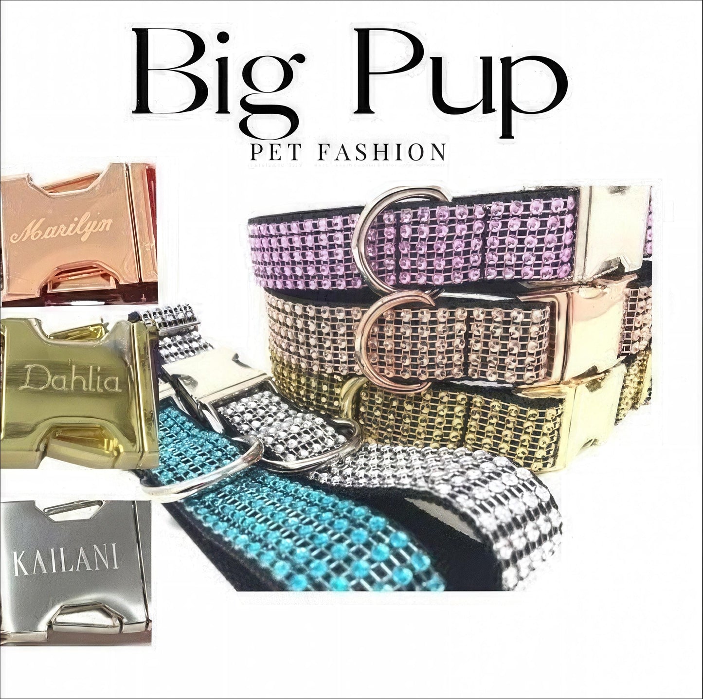 Bling Rhinestone Dog Collar, Diamond, Girl, Boy, Custom, Engraved, Personalized, Sparkle, Fancy, Rose Gold, Pink, Teal, Bedazzled, Puppy