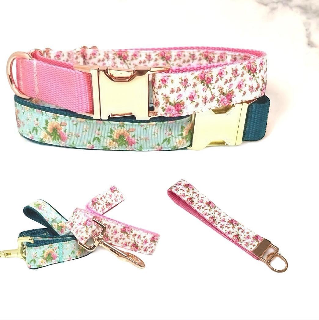 Cute, Custom, Buckle Martingale Dog Collar, Pink, Floral, Girl, Big Pup Pet Fashion, Designer, Puppy, Greyhound, Whippet, Fabric, Roses