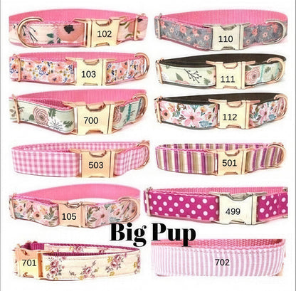 Dog Collar Girl, Custom Dog Collar, Puppy Collar, Engraved Dog Collar, Personalized Dog Collar, Designer Dog Collar, Floral Dog Collar, Pink