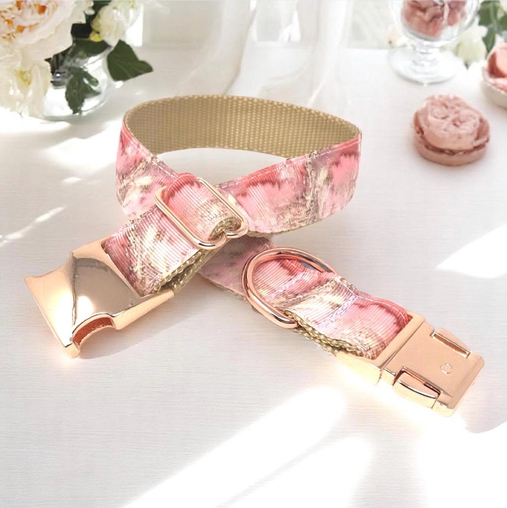 Dog Collar, For Girls, Rose Gold, Pink, Marble, Personalized, Engraved, Female Pet Collar, Cute, Puppy Collar, Designer Dog Collar