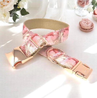 Dog Collar, For Girls, Rose Gold, Pink, Marble, Personalized, Engraved, Female Pet Collar, Cute, Puppy Collar, Designer Dog Collar