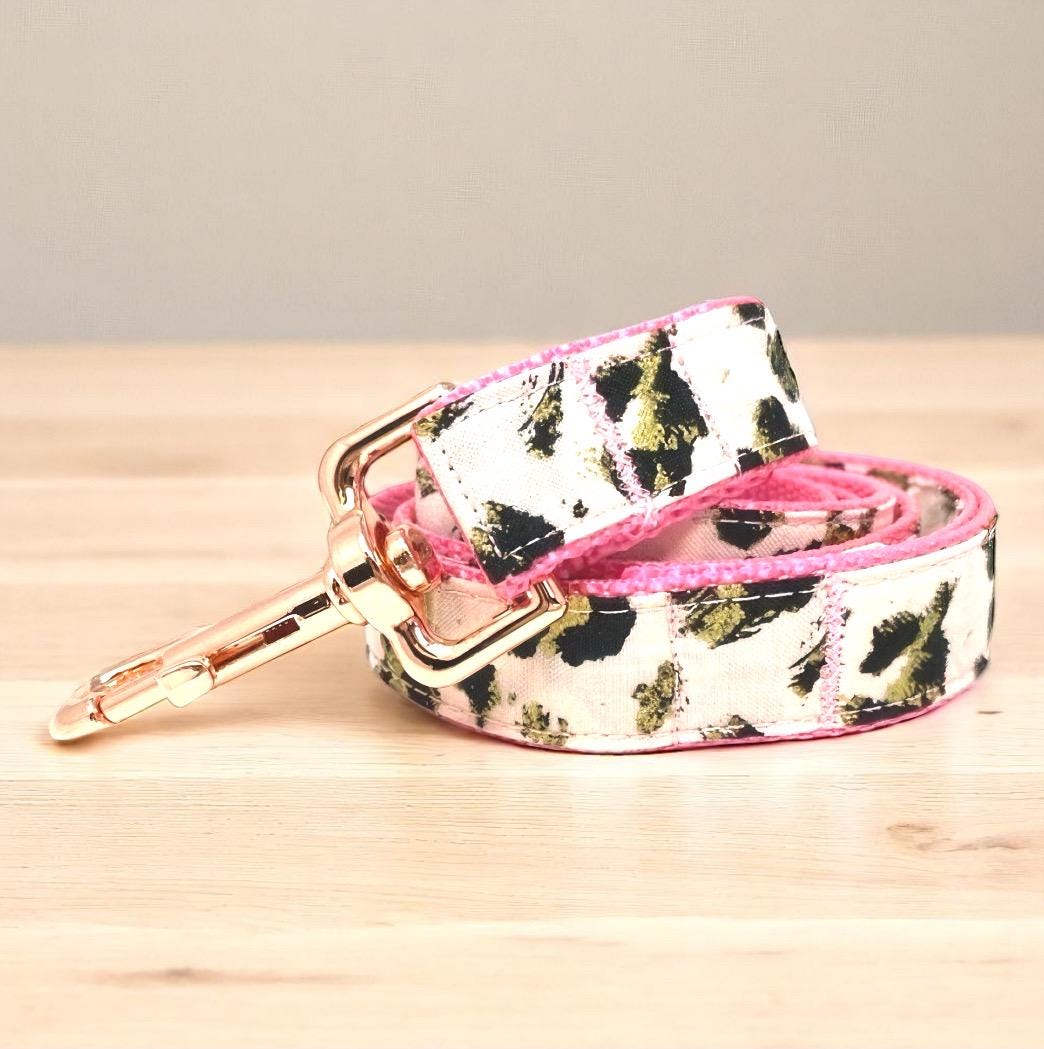 Dog Leash, Leopard Print, Pink, Black, Gold, Dog Leash, Lead, 5 Foot, Fancy, Boys, Girls, Female, Puppy, Small, Medium, Large