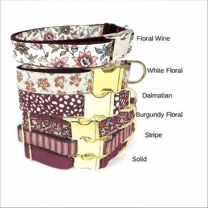 Fall, Burgundy, Dog Collar Girl, Custom, Floral, Personalize, Engraved, Cute, Designer, Puppy, Dalmatian Spot, Small, Medium, Large, Floral