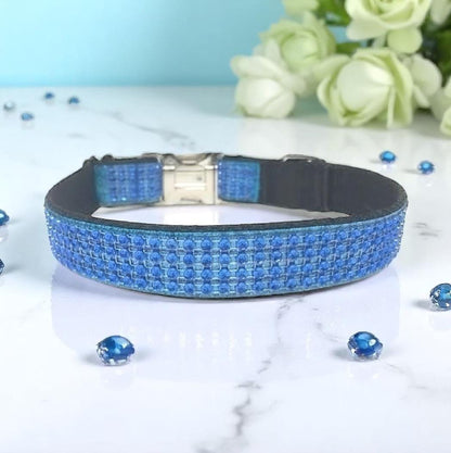 Fancy Boy Dog Collar, Blue + Black, Bling, Wedding, Sparkle Dog Collar, Puppy Collar, Pet Collar, Personalized, Engraved, Custom, Luxury