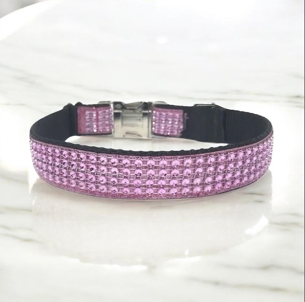 Fancy Girl Dog Collar, Pink + Black, Bling, Wedding, Sparkle Dog Collar, Puppy Collar, Pet Collar, Personalized, Engraved, Custom, Diamond