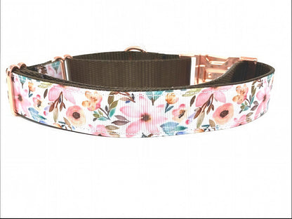 Martingale Dog Collar, With Rose Gold Buckle, Girl, Floral Dog Collar, Choker, Pink, Personalized, Engraved, Greyhound, Custom, Puppy