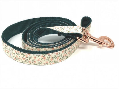 Floral Martingale Dog Collar, WIth Rose Gold Or Gold Metal Buckle, Pink, Green, For Girls, Female, Personalized, Engraved