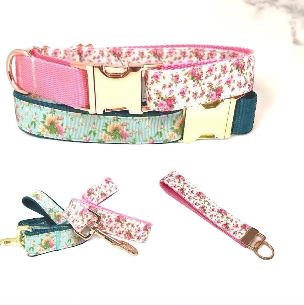 Floral, Pink, Green, Teal, Custom, Dog Collar, Girl, Personalize, Engraved, Cute, Designer, Puppy, Cat, Pet, Small, Medium, Large, Fashion,
