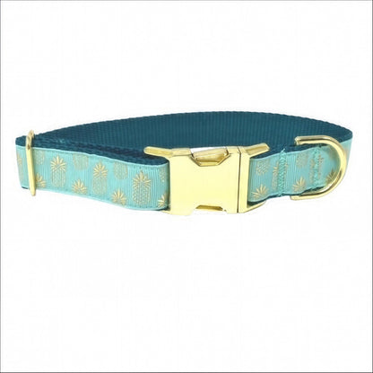 Gold, Teal, Pineapple, Dog Collar, For Girls, For Boys, Summer, Personalized, Engraved, Trendy, Pretty, Female Dog Collar, Customized