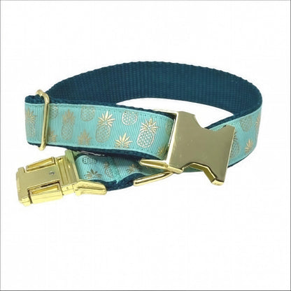 Gold, Teal, Pineapple, Dog Collar, For Girls, For Boys, Summer, Personalized, Engraved, Trendy, Pretty, Female Dog Collar, Customized