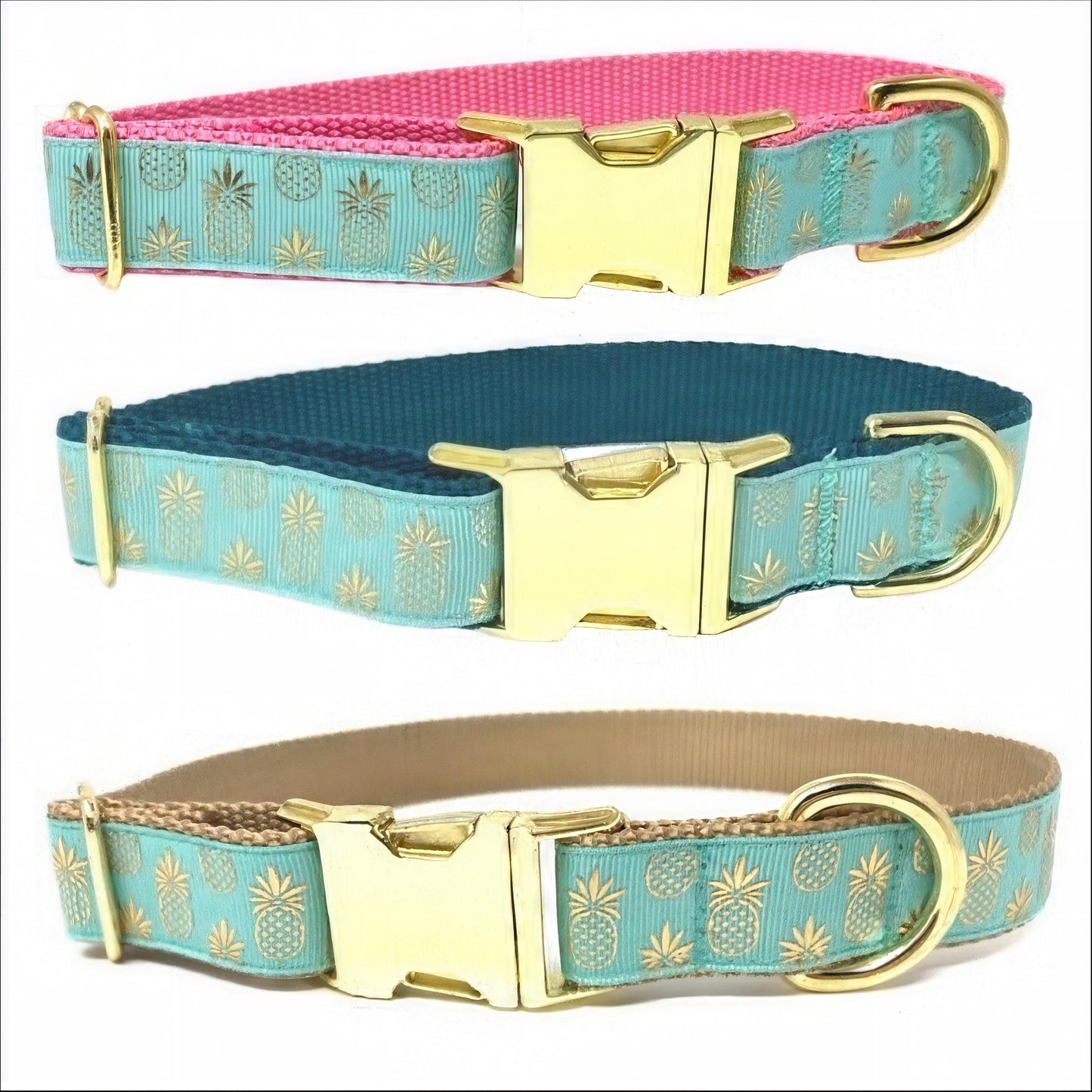 Gold, Teal, Pineapple, Dog Collar, For Girls, For Boys, Summer, Personalized, Engraved, Trendy, Pretty, Female Dog Collar, Customized