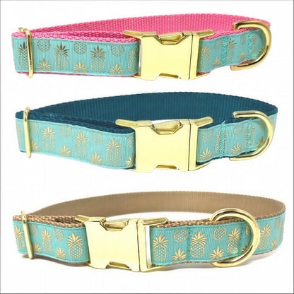 Gold, Teal, Pineapple, Dog Collar, For Girls, For Boys, Summer, Personalized, Engraved, Trendy, Pretty, Female Dog Collar, Customized